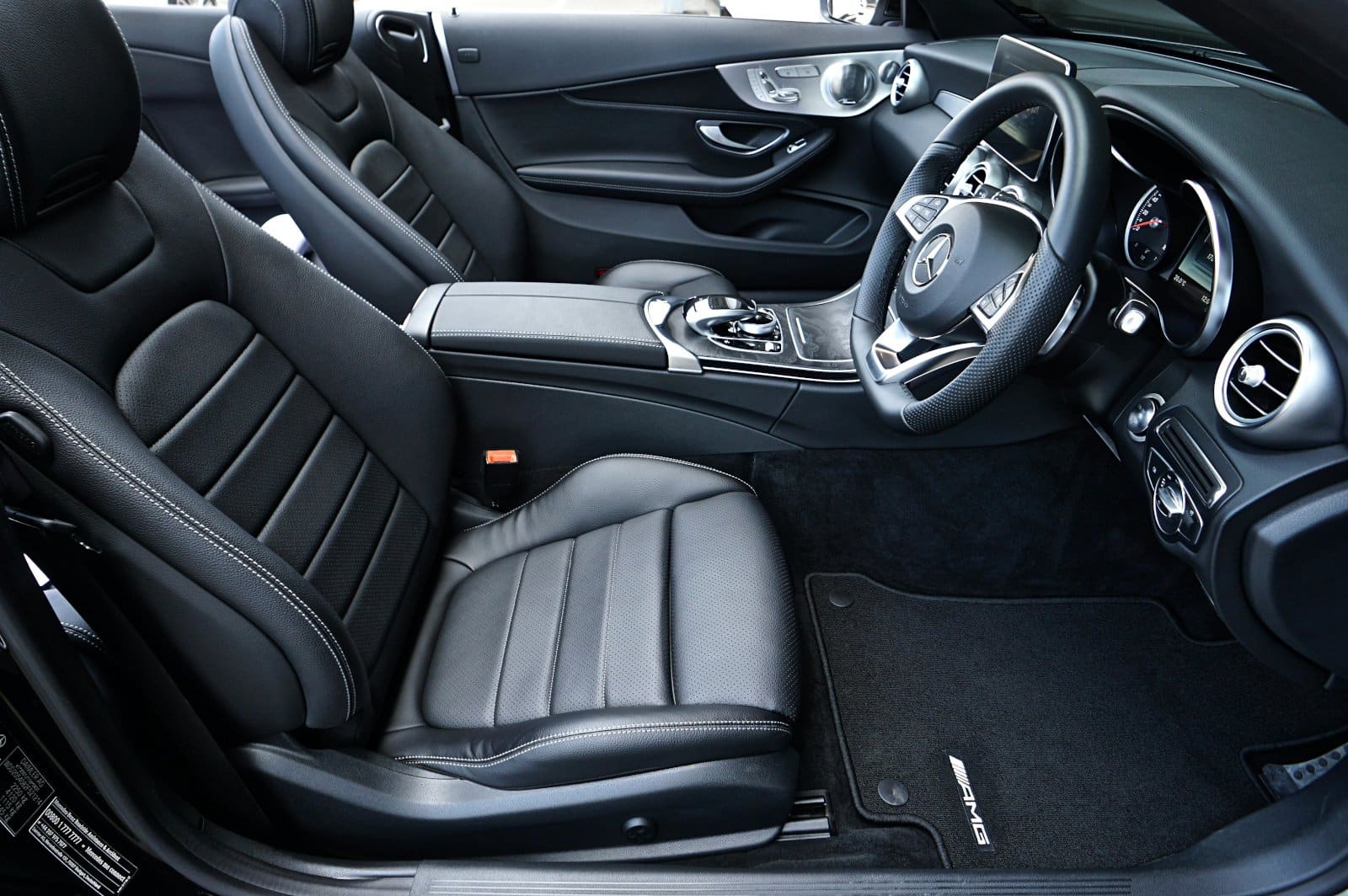 Black leather front interior after a valet